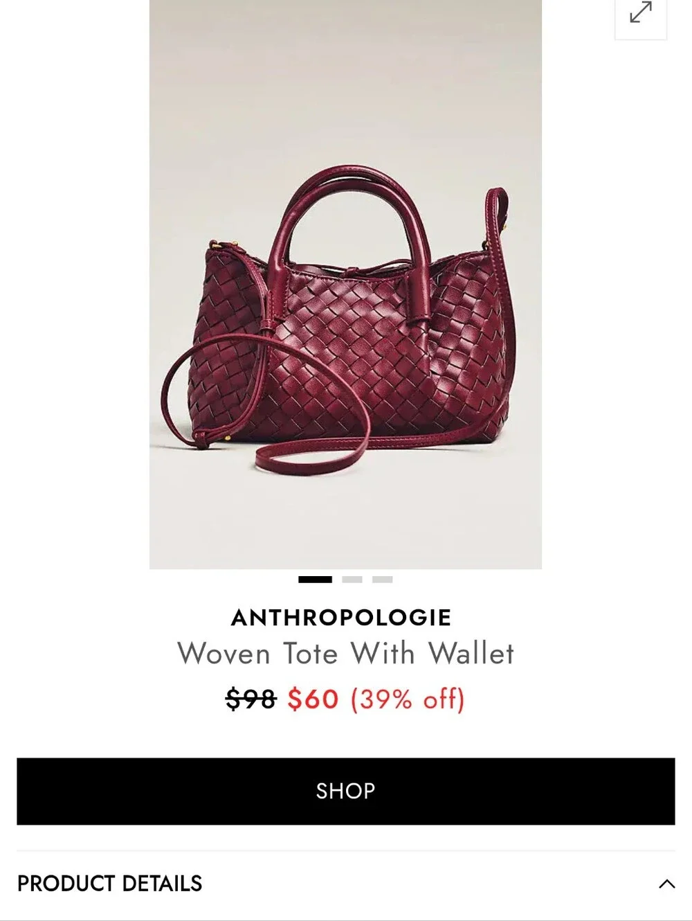 Anthropologie Woveb Mini Tote with Wallet  NWT